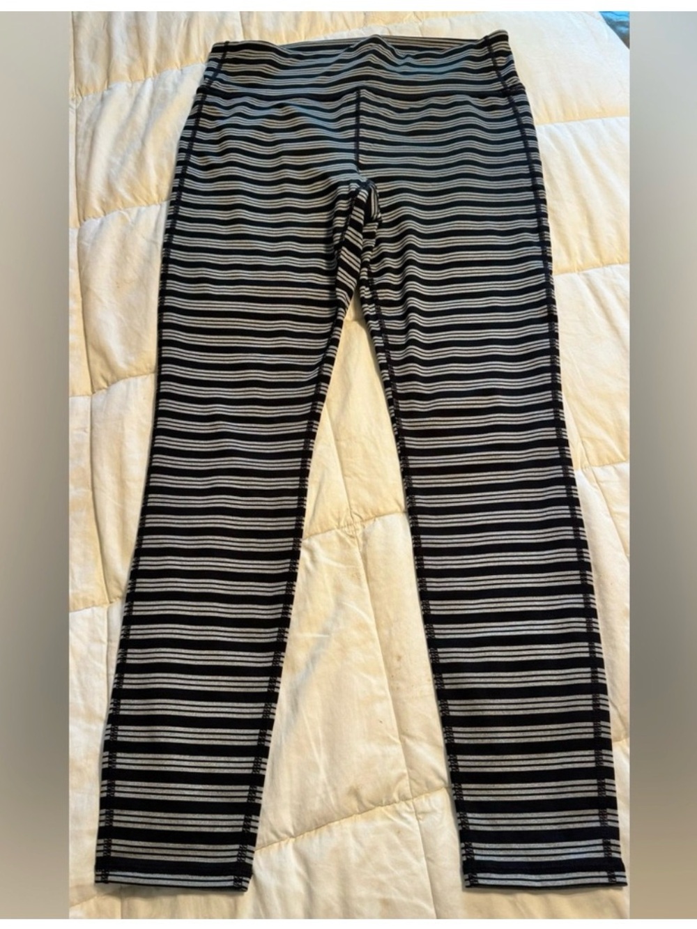 Athleta Black and Gray Striped Leggings